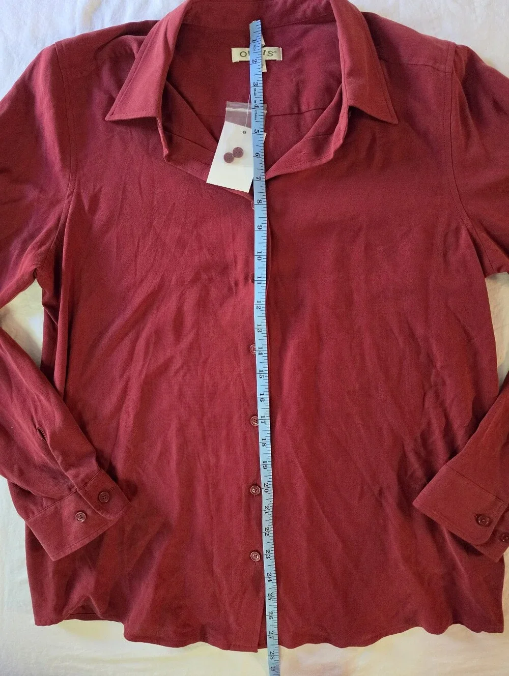 Orvis 100% Silk Cranberry Red Long Sleeve Button Down Shirt Medium - Picture 3 of 6